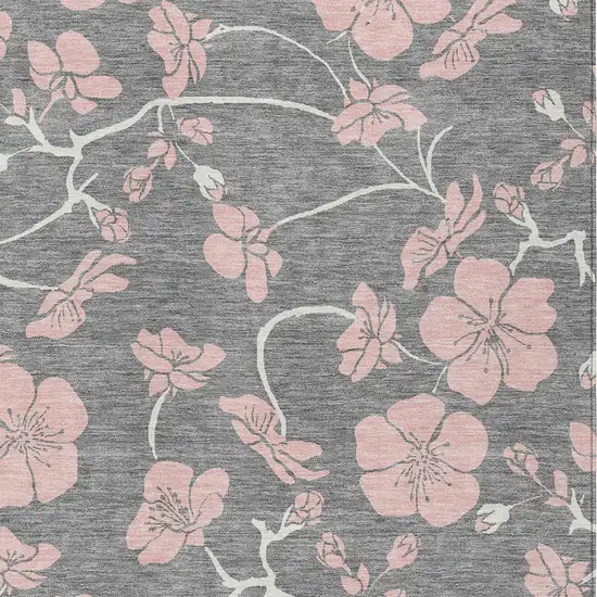 Gray Pink And Ivory Floral Washable Indoor Outdoor Area Rug Photo 7