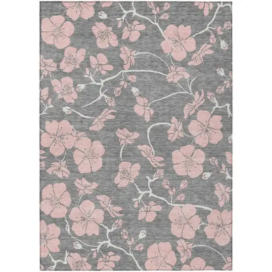 Gray Pink And Ivory Floral Washable Indoor Outdoor Area Rug Photo 2