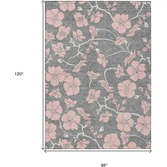 Gray Pink And Ivory Floral Washable Indoor Outdoor Area Rug Photo 3