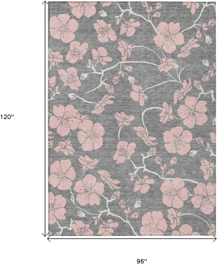 Gray Pink And Ivory Floral Washable Indoor Outdoor Area Rug Photo 3