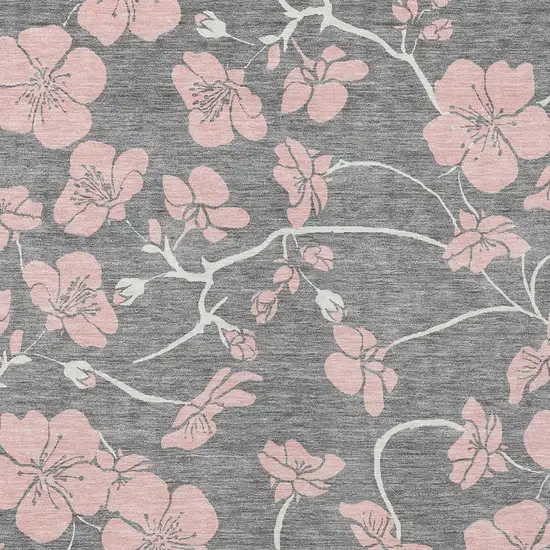 Gray Pink And Ivory Floral Washable Indoor Outdoor Area Rug Photo 7