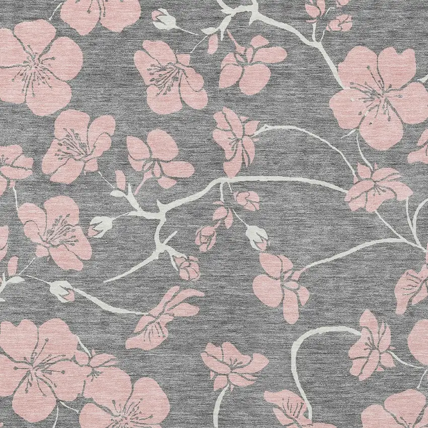 Gray Pink And Ivory Floral Washable Indoor Outdoor Area Rug Photo 7