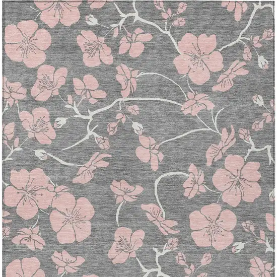 Gray Pink And Ivory Floral Washable Indoor Outdoor Area Rug Photo 8