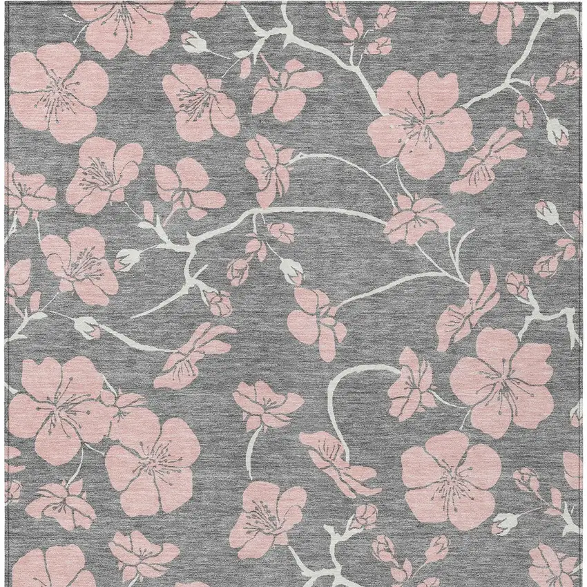 Gray Pink And Ivory Floral Washable Indoor Outdoor Area Rug Photo 8