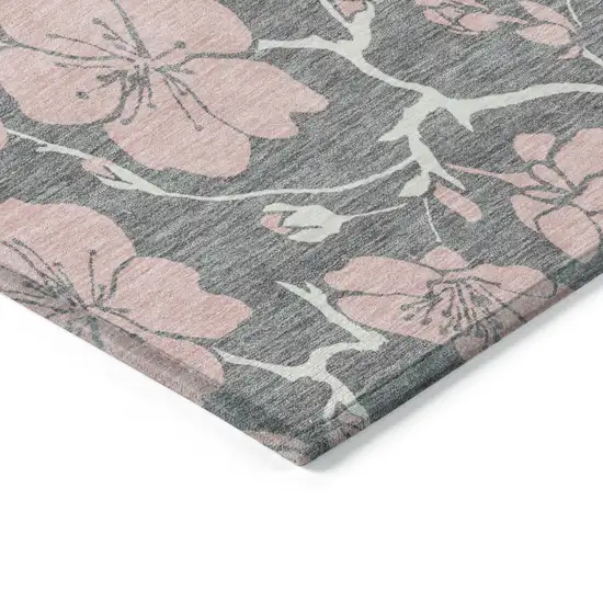 Gray Pink And Ivory Floral Washable Indoor Outdoor Area Rug Photo 5