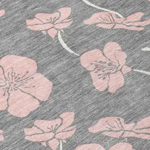 Photo of Gray Pink And Ivory Floral Washable Indoor Outdoor Area Rug