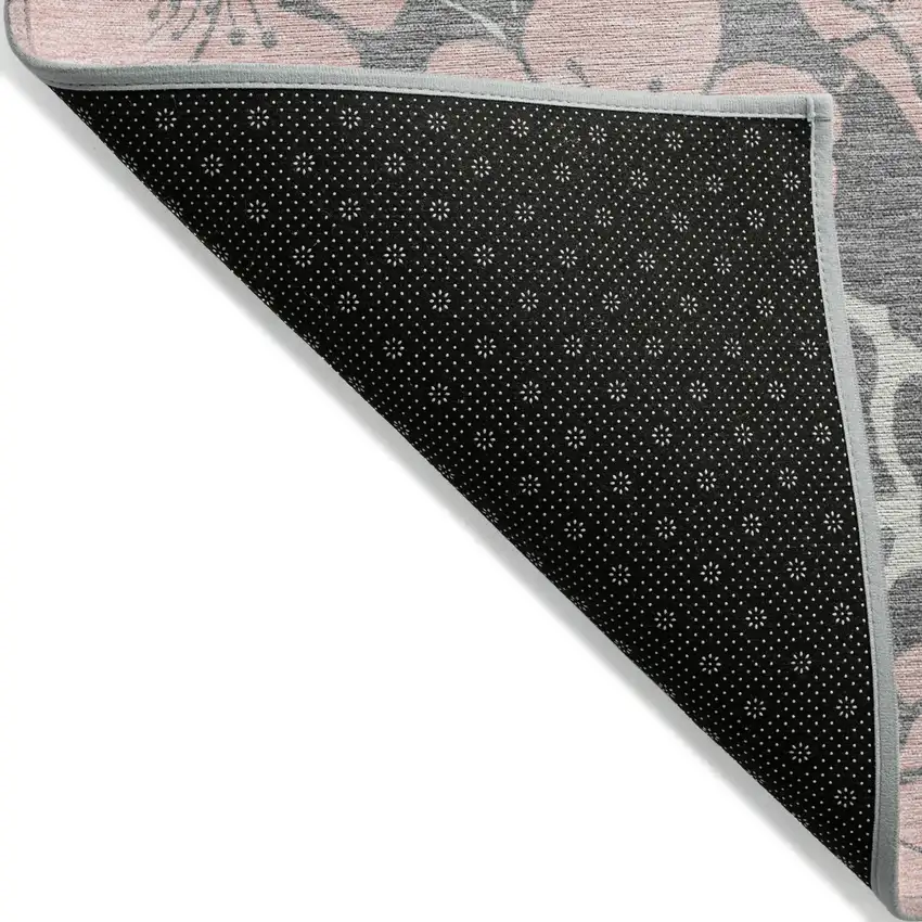 Gray Pink And Ivory Floral Washable Indoor Outdoor Area Rug Photo 4