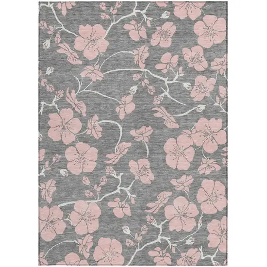 Gray Pink And Ivory Floral Washable Indoor Outdoor Area Rug Photo 8
