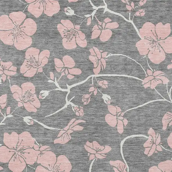 Gray Pink And Ivory Floral Washable Indoor Outdoor Area Rug Photo 7