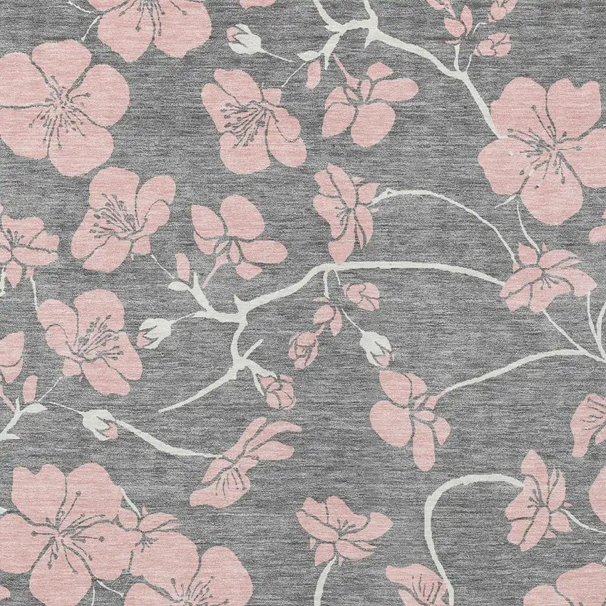 Gray Pink And Ivory Floral Washable Indoor Outdoor Area Rug Photo 7