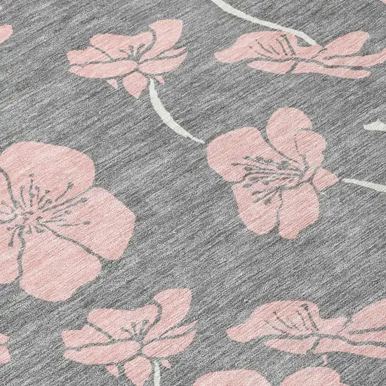 Gray Pink And Ivory Floral Washable Indoor Outdoor Area Rug Photo 6