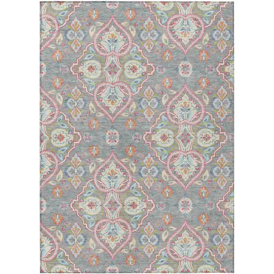 Gray Pink And Ivory Ogee Washable Indoor Outdoor Area Rug Photo 1