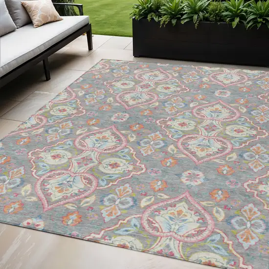 Gray Pink And Ivory Ogee Washable Indoor Outdoor Area Rug Photo 2