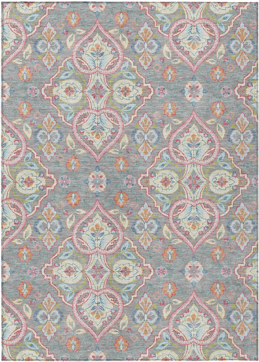 Gray Pink And Ivory Ogee Washable Indoor Outdoor Area Rug Photo 1