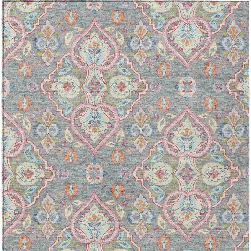 Gray Pink And Ivory Ogee Washable Indoor Outdoor Area Rug Photo 4