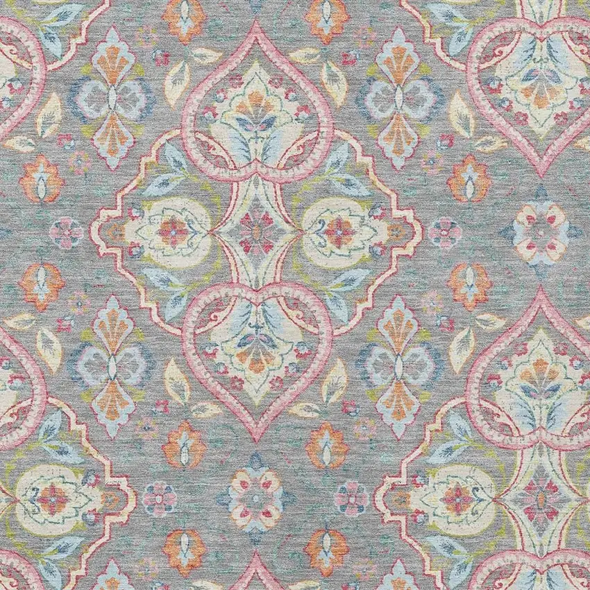 Gray Pink And Ivory Ogee Washable Indoor Outdoor Area Rug Photo 5