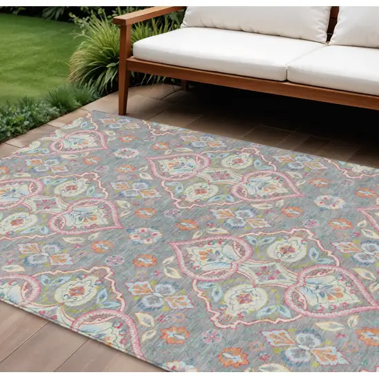 Gray Pink And Ivory Ogee Washable Indoor Outdoor Area Rug Photo 2