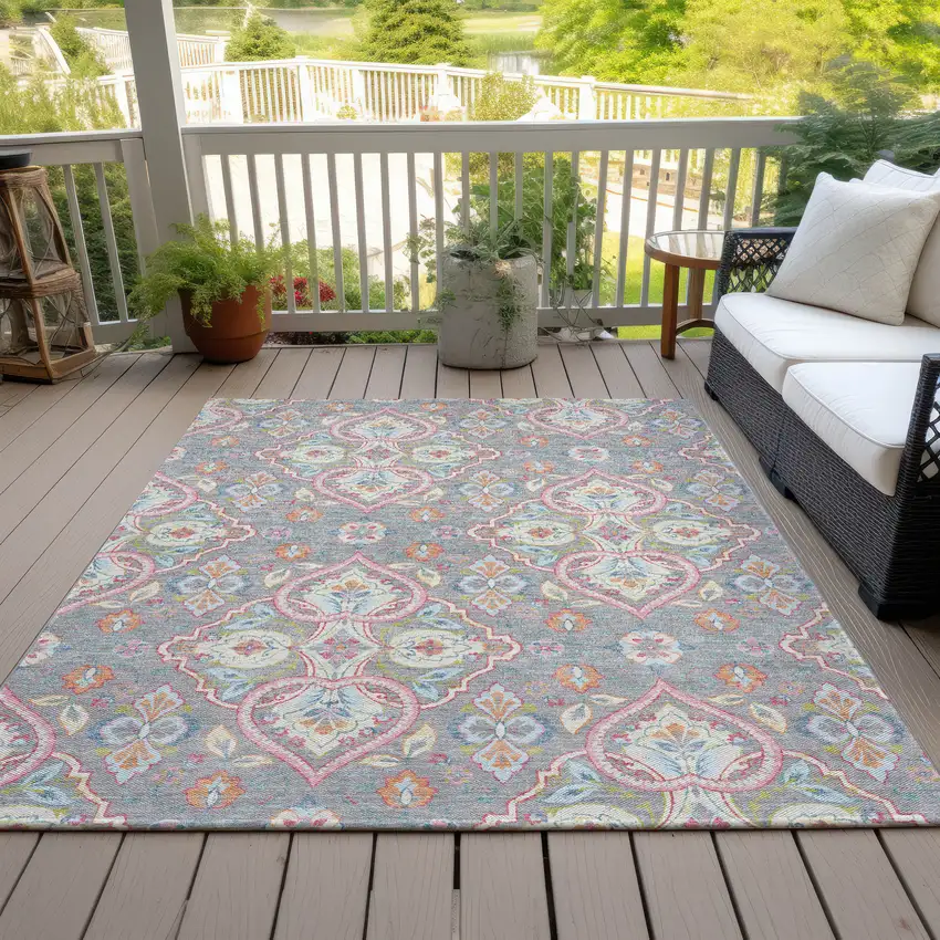Gray Pink And Ivory Ogee Washable Indoor Outdoor Area Rug Photo 6