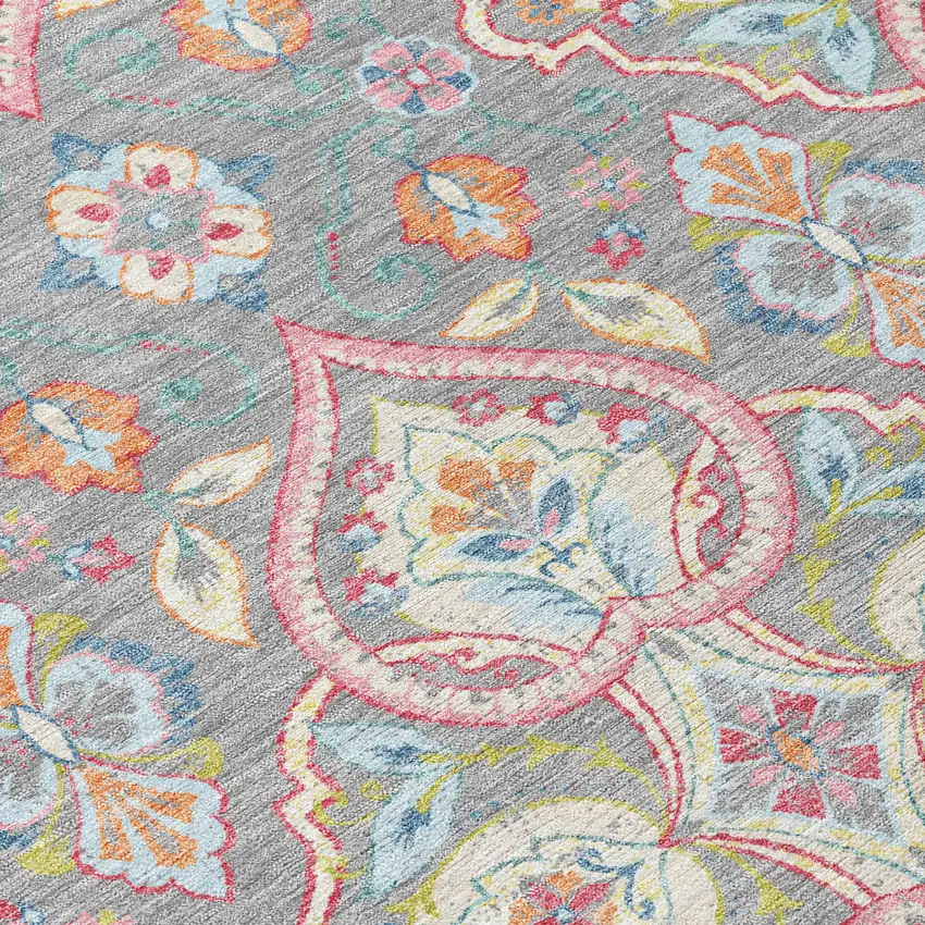 Gray Pink And Ivory Ogee Washable Indoor Outdoor Area Rug Photo 5