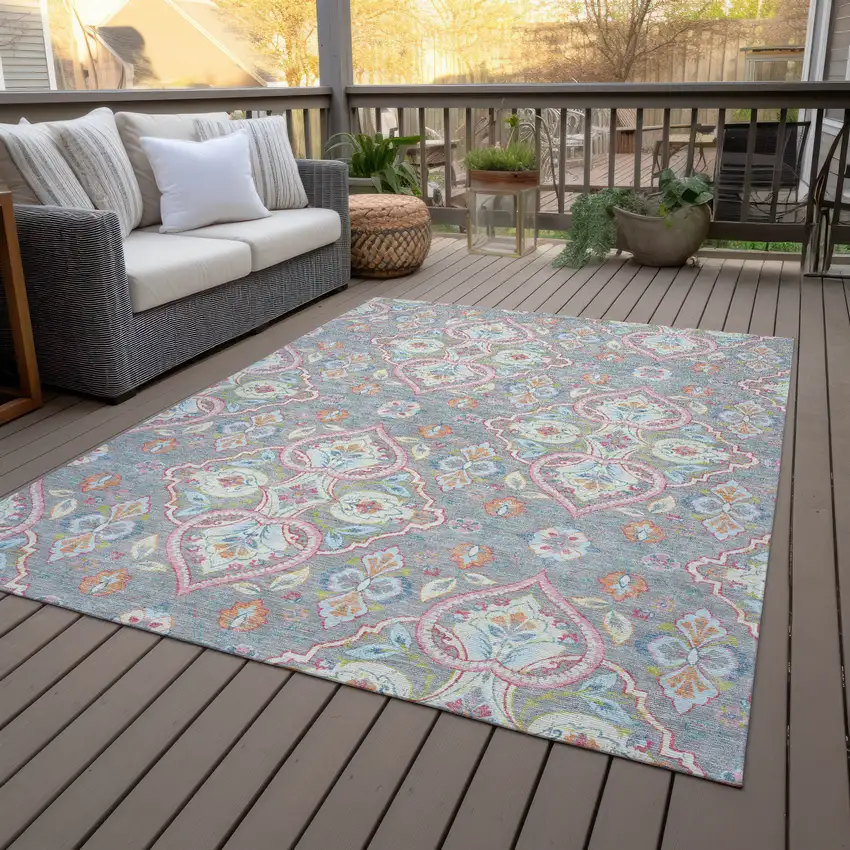 Gray Pink And Ivory Ogee Washable Indoor Outdoor Area Rug Photo 9