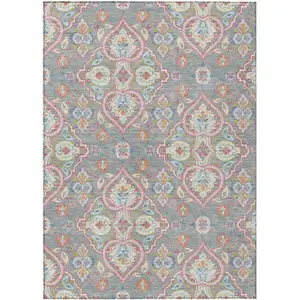 Photo of Gray Pink And Ivory Ogee Washable Indoor Outdoor Area Rug