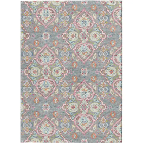 Gray Pink And Ivory Ogee Washable Indoor Outdoor Area Rug Photo 3