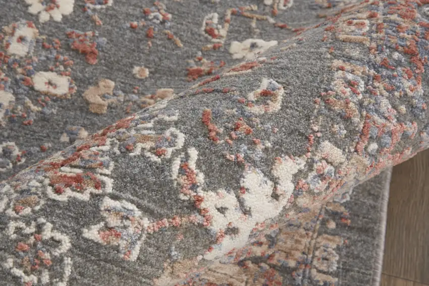 Gray Pink And Red Floral Power Loom Area Rug Photo 9