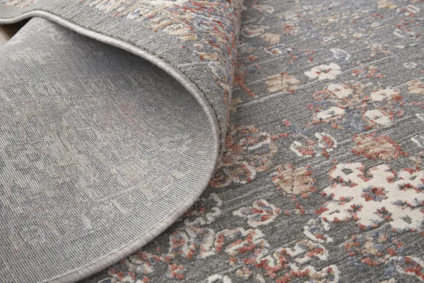 Gray Pink And Red Floral Power Loom Area Rug Photo 5