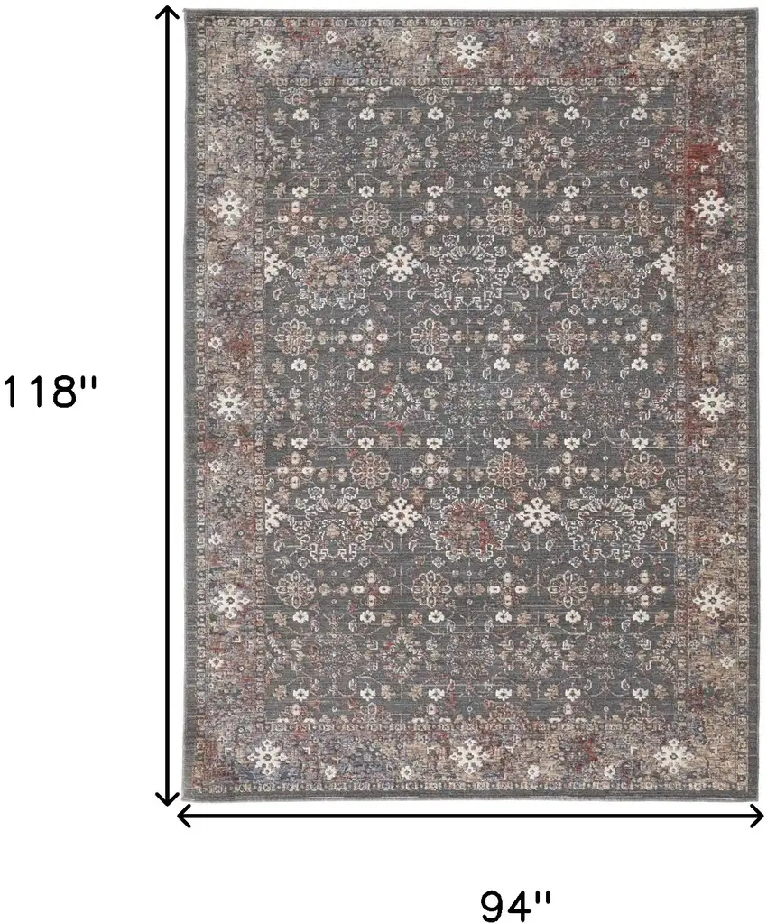 Gray Pink And Red Floral Power Loom Area Rug Photo 10