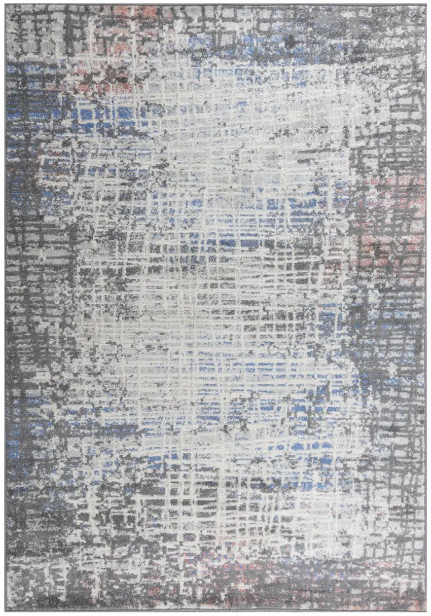 Gray Pink Blue Ivory And Black Abstract Area Rug Photo 2