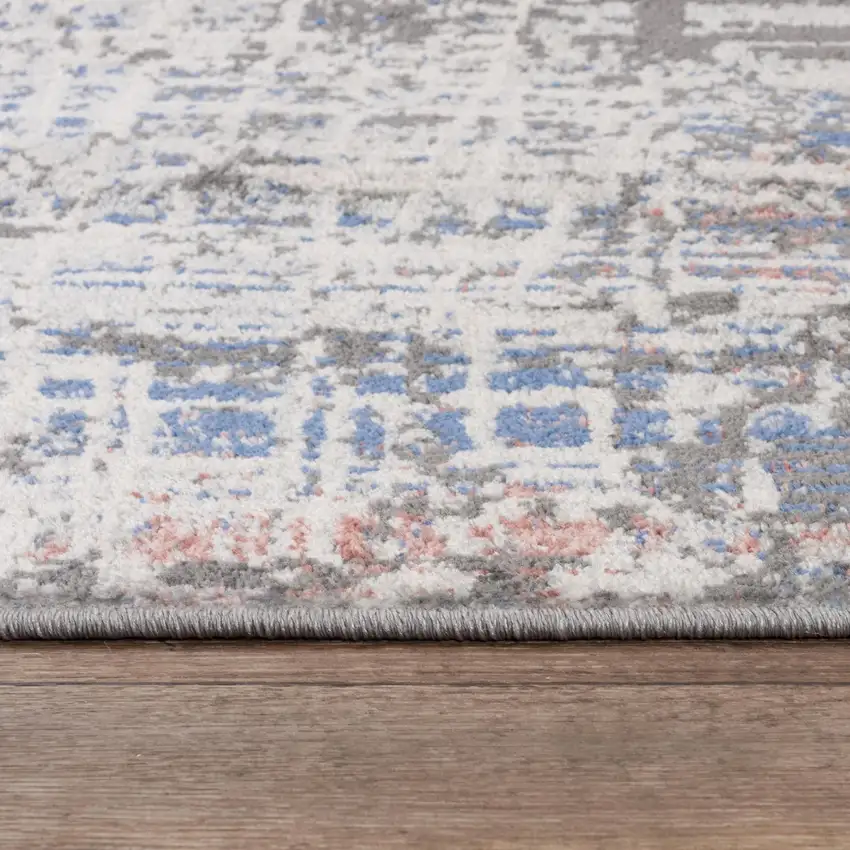 Gray Pink Blue Ivory And Black Abstract Area Rug Photo 4