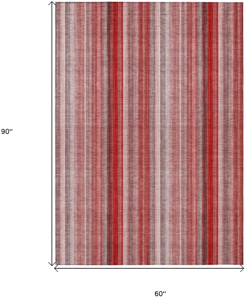 Gray Pink and Red Striped Washable Non Skid Indoor Outdoor Area Rug Photo 3