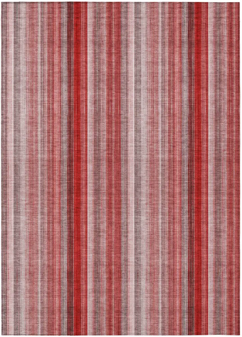 Gray Pink and Red Striped Washable Non Skid Indoor Outdoor Area Rug Photo 2