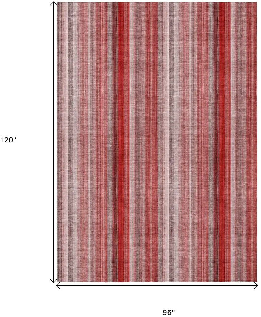 Gray Pink and Red Striped Washable Non Skid Indoor Outdoor Area Rug Photo 3