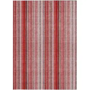 Photo of Gray Pink and Red Striped Washable Non Skid Indoor Outdoor Area Rug