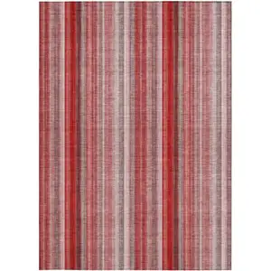 Photo of Gray Pink and Red Striped Washable Non Skid Indoor Outdoor Area Rug