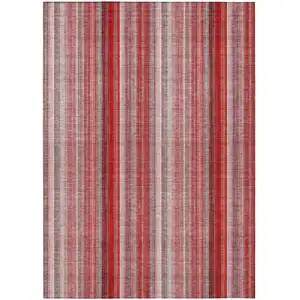 Photo of Gray Pink and Red Striped Washable Non Skid Indoor Outdoor Area Rug