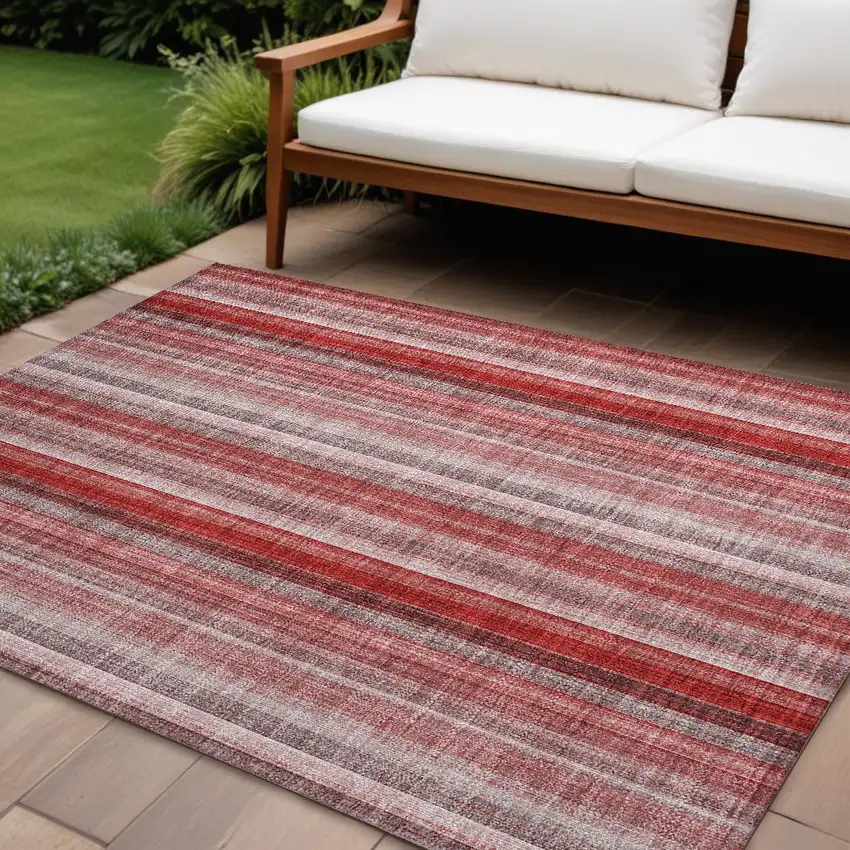 Gray Pink and Red Striped Washable Non Skid Indoor Outdoor Area Rug Photo 1