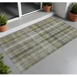 Photo of Gray Plaid Washable Non Skid Indoor Outdoor Area Rug