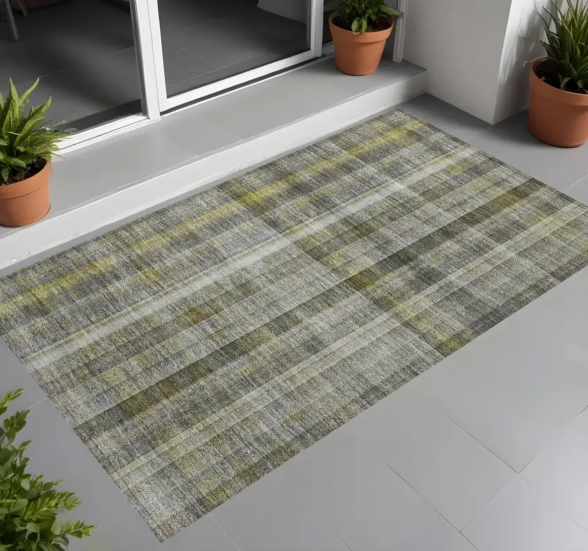 Gray Plaid Washable Non Skid Indoor Outdoor Area Rug Photo 1