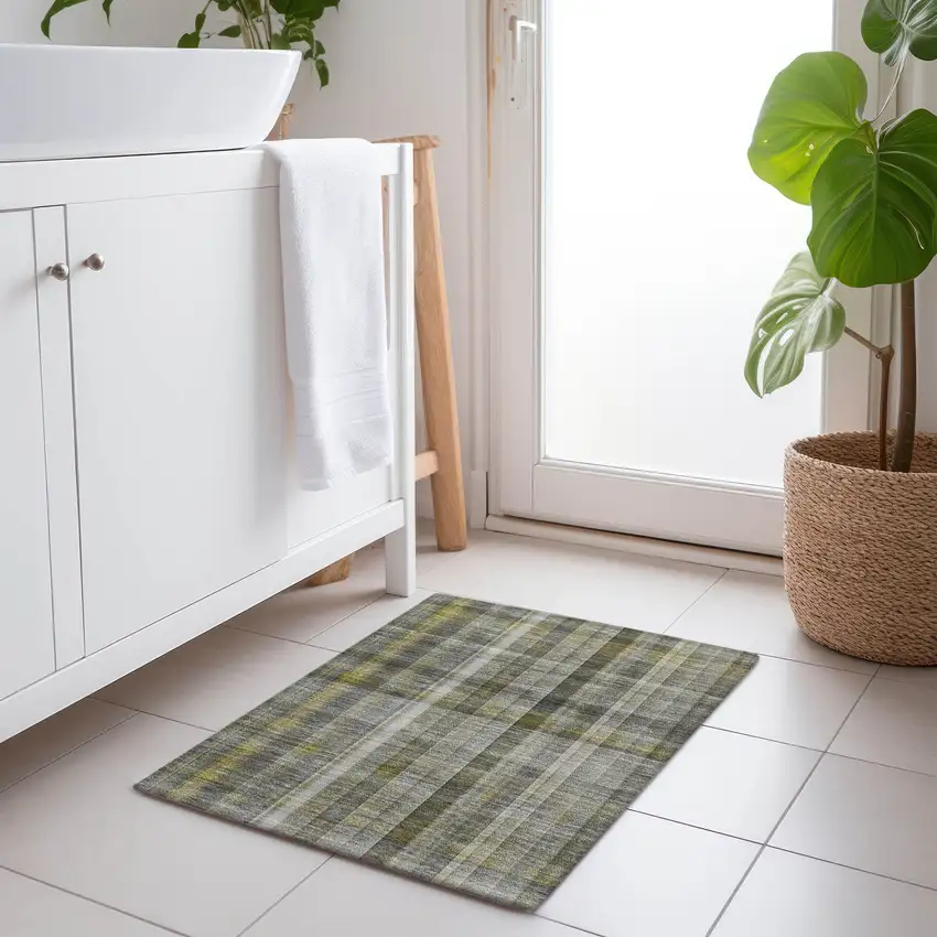 Gray Plaid Washable Non Skid Indoor Outdoor Area Rug Photo 8