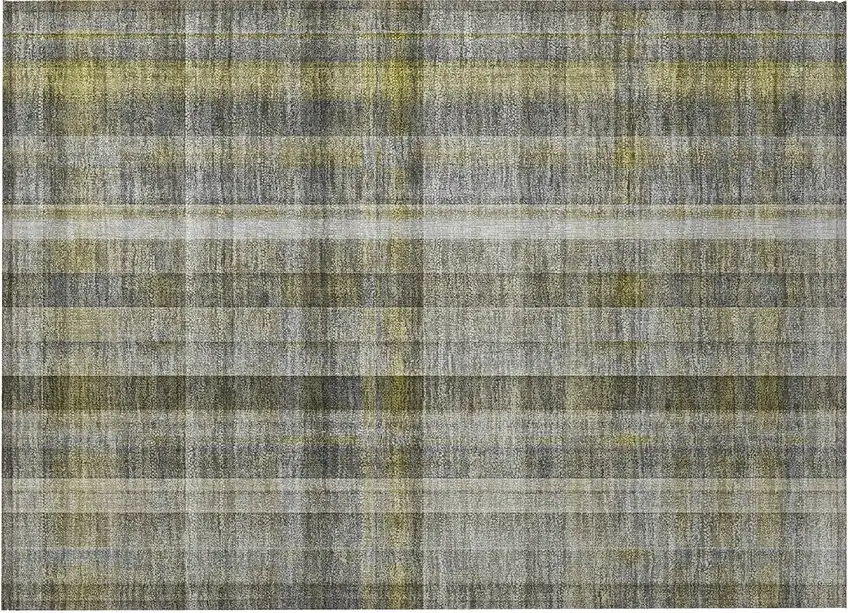 Gray Plaid Washable Non Skid Indoor Outdoor Area Rug Photo 5