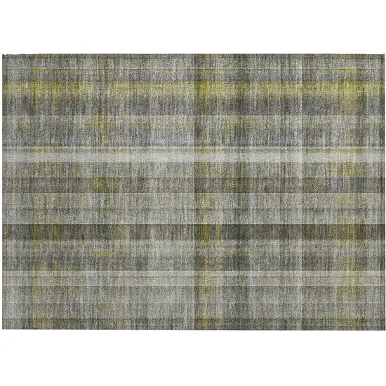 Gray Plaid Washable Non Skid Indoor Outdoor Area Rug Photo 2