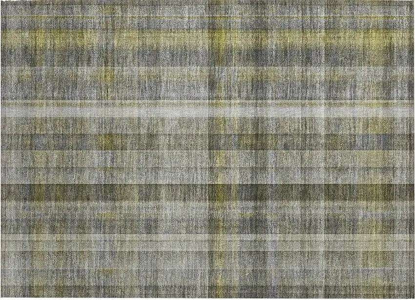 Gray Plaid Washable Non Skid Indoor Outdoor Area Rug Photo 2