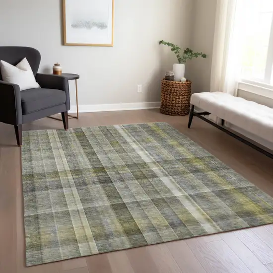 Gray Plaid Washable Non Skid Indoor Outdoor Area Rug Photo 9