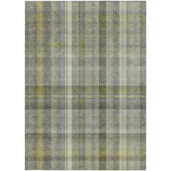 Gray Plaid Washable Non Skid Indoor Outdoor Area Rug Photo 5