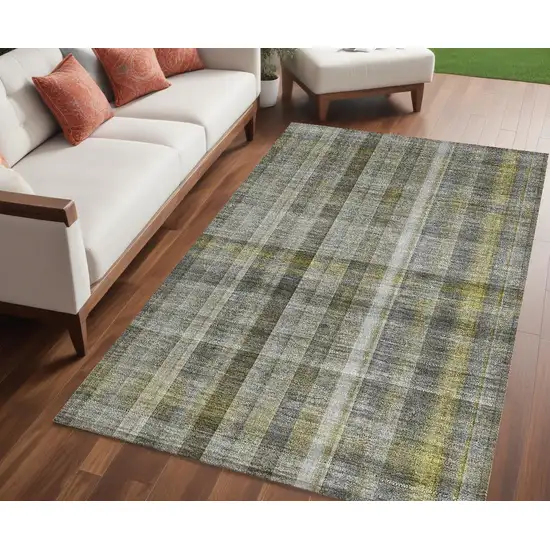 Gray Plaid Washable Non Skid Indoor Outdoor Area Rug Photo 1