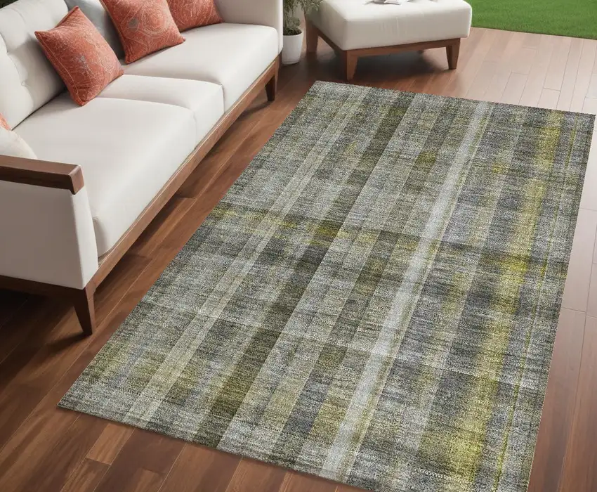 Gray Plaid Washable Non Skid Indoor Outdoor Area Rug Photo 1