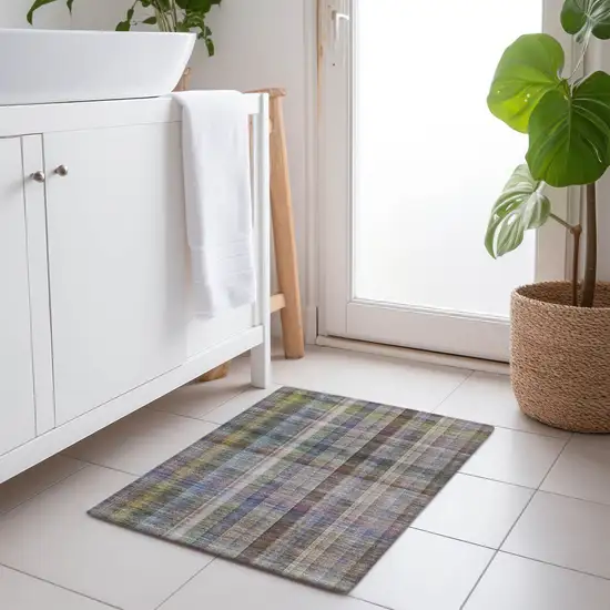 Gray Blue and Green Plaid Washable Non Skid Indoor Outdoor Area Rug Photo 8