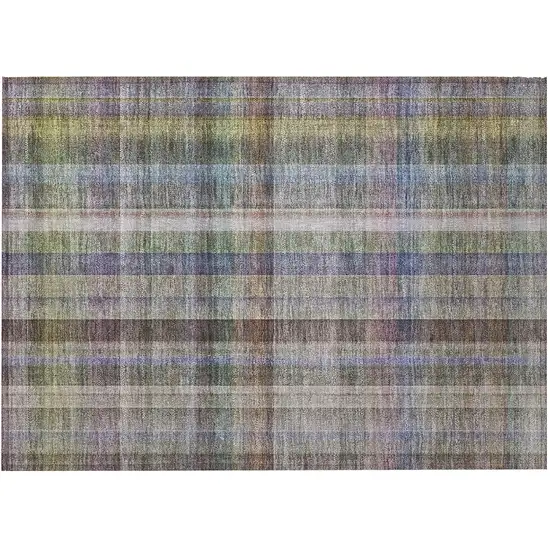 Gray Plaid Washable Non Skid Indoor Outdoor Area Rug Photo 5